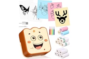 SOBEAU Mini Printer, Pocket Printer, Mobile Photo Printer, Wireless Photo Printer, Thermal Printer with 13 Rolls of Printer Paper and 5 Colouring Pencils, Smartphone Bluetooth Printer for Notes,
