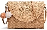 CaissipWomen's Hand Wrist Straw Clutch Bag Bohemian Summer Beach Sea Purse and Handbag Brown Size: One Size