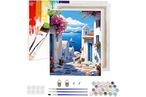 AIRDEA Edifici Greci Dipingere con i Numeri Adulti, Oceano Paint by Numbers con Vernici e Pennelli, Kit di Pittura Acrilica Fai-da-Te per Adulti Principianti Decora la casa 30x40 cm (Incorniciato)