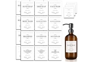 HEXTEK 24 piezas etiqueta de botella impermeable etiqueta etiqueta granja etiqueta dispensador de jabón pegatinas para cocina baño (blanco, 2.76 x 2.56 pulgadas)…