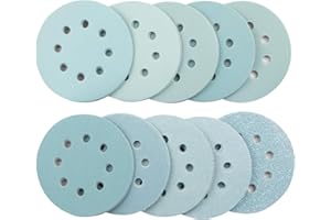 FASTPLUS 100Pcs 125mm Sanding Discs, Orbital Sander Discs 40/60 /80/120 /180/240 /320/400 /600/800 Grits for Random Orbital Sander(Blue)
