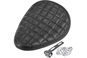 KATUR Motorrad Rücksitz Schwarz Solo Pad Sattel Leder Quadratische Oberfläche Wasserdichtes Kissen Mit Haltefeder Für Harley Yamaha Custom Bobber Chopper