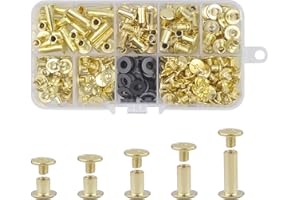 CANGCANG 100 Set Chicago Screws,M5*4/6/8/10/12mm Rivets for Leather, Book Binding Rivets,Rivet Chicago Binding Screws,Brass Screws,Metal Rivet Replacement Repair for Bags DIY Handbag (Gold)