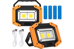 KAMEUN 2 Pack Luz de Trabajo, 30W USB Recargable Foco LED Portátil, 2000 lm Portátil Luz de Inundación IP65 Impermeable con 4 * 18650 Batería para Camping, Pesca, Obras,Garaje (Blanco Cálido)