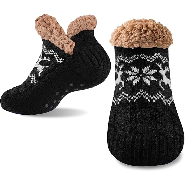 thumbnail image 2 of Women's Cozy Fuzzy Sherpa Lined Winter Slipper Socks - Non-Skid, Warm Thermal 2 of 3