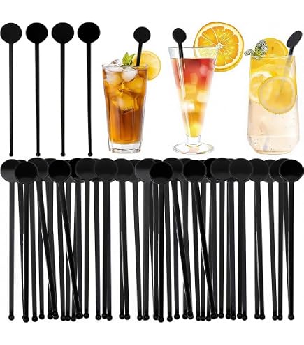 50 Touillettes Cocktail Swizzle Noires En Forme De Palmier – 17,6 Cm, Réutilisables Et Tropicales Pour Tes Soirées