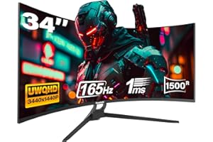 GAWFOLK 34 Inch Ultrawide Curved Gaming Monitor, 1500R PC Screen 165hz WQHD 3440x1440p Monitor, Curved Computer Display with FreeSync & Eye-Care Technology, DP, HDMI