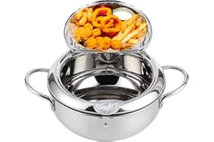 ESTINK Japanese-style Mini Stainless Steel Frying Pot, Temperature-controlled Household Tempura Frying Pan, Compatible with Gas Stove, Induction Cooker and Electric Stove(24cm)