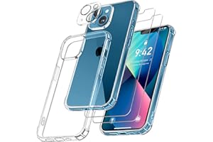 FLLAO 4 en 1 Coque pour iPhone 13 Mini avec 2 Verre Trempé + 1 Caméra Protecteur, [Coussin d'air Intégré] Antichoc Antirayures Souple TPU Bumper Protection Housse pour iPhone 13 Mini, Transparent