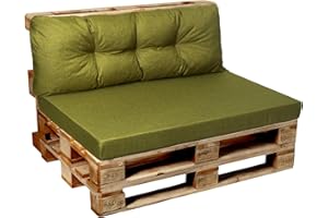 GARDEN FACTORY Coussins d'intérieur et d'extérieur pour palettes Euro -Pour le jardin - Assise, dossier, angle, ensemble de coussins - Assise plate 120 x 60 + dossier capitonné 120 x 40 citron vert