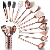 Copper Kitchen Utensils Set, 13 Pieces Stainless Steel Kitchen Utensils Set with Titanium Rose Gold Plating and Utensil Holde