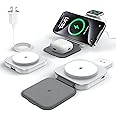 Keepro 3 in 1 Wireless Charger for MagSafe, Magnetic Foldable Travel Fast Charging Station Stand for Apple Devices iPhone 16/15/14/13/12 Series, AirPods Pro/4/3/2 & Apple Watch (Adapter Included)White