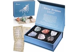 Faivykyd Taurus Birthday Crystals Set, Natural Healing Crystals with Horoscope Box, Zodiac Birthstone Crystal Set for Healing, Spiritual Gift for Women Men Friends