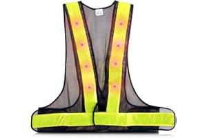 kwmobile LED Light Safety Vest - High Visibility Waistcoat Traffic Outdoor Night Warning Reflector Clothing with Reflective Stripes and 16 LED Lights