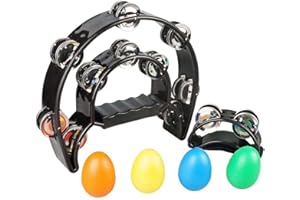 SUNYIN Double Row Tamburin, Metal Jingles Hand Percussion Hand Tamburin und Foot Tambourine Percussion mit Egg Shaker Musikinstrument