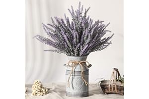 LESING Flores artificiales de lavanda con jarrón, plantas falsas de lavanda en jarrón de metal decorativo, flores rústicas vintage para decoración de casa de granja (corazón, morado)