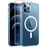 Qasyfanc iPhone 12 Pro MAX Case with Screen Protector, Clear | Compatible with MagSafe, Magnetic Circle, Camera Protection, A