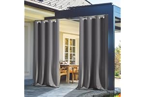 ‎ORUMRUD Outdoor Vorhänge, Wasserdicht Verdunkelungsvorhang mit Ösen, Outdoorvorhänge mit UV Schutz Wasserabweisend Blickdicht für Pavilion Balkon Garten Patio ( Farbe :Grau, Größe :L230XH270cm-2 Stücke)
