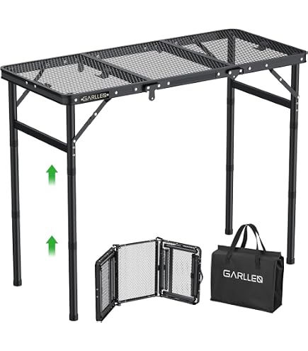 GARLLEN Table De Camping Pliable en Trois, 87 X 40 Cm Table D'Extérieur/Camping Pliante-3 Hauteurs Réglables (26/48/70 Cm) pour Pique-Nique,Barbecue,Jardin