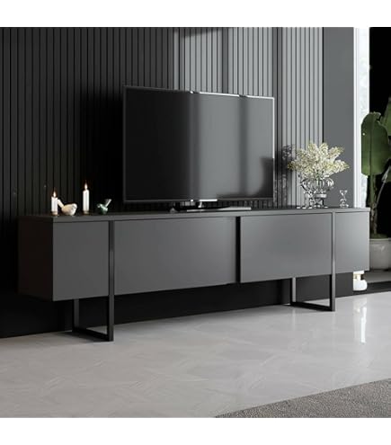 Mobile TV Nero E Oro Con Vetro - 170x45x50 Cm, Con Cassetti E Ante, Stile Elegante Per Salotto - Foto 8