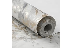 Pamatio Marble Textured Glitter Effect Wallpaper Non-Woven Modern Luxury Silver Gold Vintage Classic Swirl Pattern - Slightly Shiny Effect - for Bedroom Adults Living Room Corridor Wallpaper, 9.5m