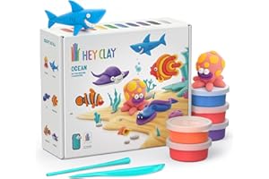 HEY CLAY - 15 Dosen lufttrocknende Knete für Kinder ab 3 Jahren - Kreatives Bastelset - Modelliermasse lufttrocknend Knete ab 3 Jahre (Ozean)