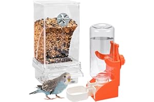 WIYETY Distributore automatico trasparente per uccelli: mangiatoia per uccelli, distributore automatico di acqua, accessori per gabbia, per pappagalli, pappagalli, canarini, fringuelli ninfici