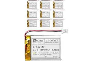 10Pcs EEMB Batterie Lithium polymère 3,7V 1100mAh 603449 Batterie Rechargeable lipo avec connecteur JST avec VXI Blue Parrott - vérifier la polarité de l'équipement et du connecteur Avant l'achat