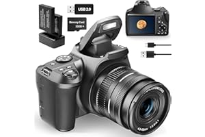 NBD Appareil photo numérique 4K avec zoom 40X, appareil photo DSLR 64MP pour les débutants en photographie, appareil photo Autofocus HD 1080P pour le Vlogging avec EIS, carte SD 32GB, 2 batteries (W2)
