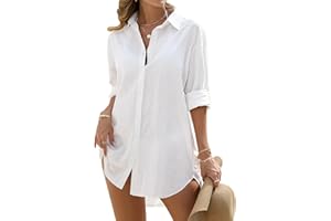 RITOSTA Vestido Playa Mujer con Botones Camisa Suelta Camisolas y Pareos Vestido Corto de Verano Cubierta Traje de Baño Bikini Cover up Traje de Playa Blusa Pareos Mangas Ajustables
