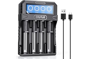 18650 Battery Charger Dlyfull Rechargeable Battery Charger for 3.7V Li-ion LCD Display with Type-C 5V/2A Fast Charging 26650 10440 16340(RCR123) 17335 17500 21700 22650 10340 Lithium Batteries