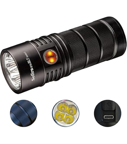 Sofirn Lampe de poche haute luminosité, 8000 lumens SP36 Pro puissante lumière USB C rechargeable avec 4 LED 5000 K, interface utilisateur programmable Anduril 2.0 et câble de charge (SP36Pro 5000 k