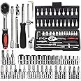 VORTEXA 46 in 1 tool kit Socket Wrench Set with 1/4 inch Drive Mechanic Ratchet Screwdriver Sockets Metric and Extension Bar for Auto Bicycle Repairing & Household Storage Case