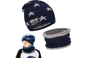 May Huang Conjunto de Gorro de Punto Invierno Térmico y Bufanda para Niños, Invierno Calentar Gorro Bufanda Sombrero Set para Niños y Niñas, 5-15 Años