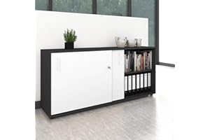 Weber Büro Schiebetürenschrank Sideboard NOVA 2OH 164 x 74 cm Anthrazit-Weiß