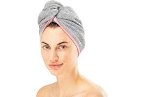 HOMELEVEL Asciugamano Capelli Turbante Cotone - Asciugamani Asciugacapelli Professionali Ricci Lisci Mossi - Panno Asciugatura Rapida Capelli - Grigio