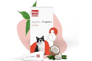 PHA Spot On für Katzen – Natürliches Flohmittel Katzen, Schutz gegen Flöhe, Zecken & Milben mit Neemöl & Laurinsäure, Zeckenschutz Katze, Anti Floh Katze, 2 Kunststofftuben à 1,5 ml