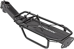 Schwinn Rear Bike Cargo Rack, Durable Rack Holds 26 lbs, Fits Most Adult Bikes 24-29-Inch Wheels, Bikes with Center, Side, or No Mounting Points, Bicycle Accessories