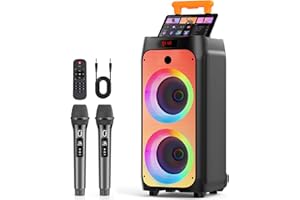 HWWR Karaoke Machine with 2 Wireless Microphones, Big Bluetooth Karaoke Speaker with 500W Peak Power for Adults, PA System with Rolling Wheels and Trolley, Perfect for Outdoor, Home Party, Gatherings