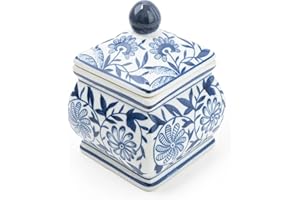 Home Deco London Sumatra Blue & White Large Ceramic Home Collection (Small Square Ginger Jar 7")