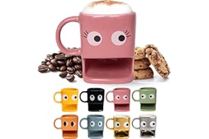Fisura – Taza original para regalar “ojos”. Taza con soporte para galletas Taza de cerámica con hueco para galletas. Taza de 240 ml. (Rosa)