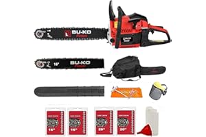 BU-KO - Motosierra a Gasolina de 65 CC, 3,4 CV, Barra de 50 cm con 2 Cadenas y Barra de 40 cm con 2 Cadenas, Bolsa cobertora