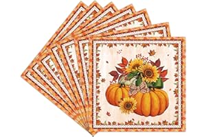 COSORO 20Pcs Thanksgiving Napkins Autumn Paper Napkins,Autumn Thanksgiving Decorations Fall Napkin Pumpkin Maple Leaf Tissue Dinner Napkins for Thanksgiving Harvest Festival Decorations,Autumn Table Deor