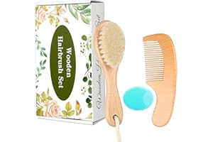 ROARGY Baby Holzbürste und Kamm Set, 3er Set Natürliche Ziegenhaarbürste mit Find-Zahnkamm und Wiegenkappenbürste für Neugeborene Kleinkinder Neugeborene Jungen Mädchen (Grün)