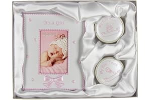 Juliana - Coffret Cadeau de Naissance / Baptème Fille - Cadre Photo 5x7,6cm + Boites pour Première Mèche de Cheveux et Première Dent