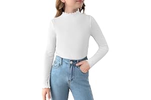 Arshiner Chemise à Manches Longues Pull à Demi-Col Roulé pour Filles Hauts Unis en Tricot à Volants sous-Vêtements Basiques Slim Fit pour Enfants 5-12 Ans