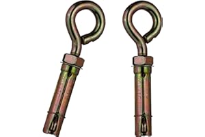 YoiYee M10 x 70mm Masonry Expansion Anchor Eye Bolt with Hex Nut, Yellow Zinc-Plated Steel Screw Eyeblot with Ring for Heavy Duty Fixing - 2 Pieces