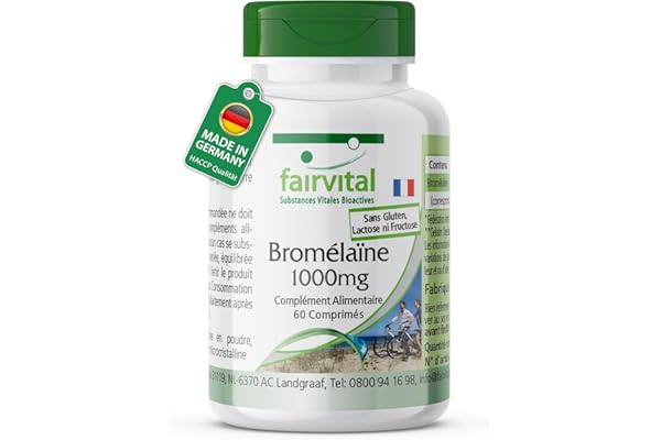 fairvital Bromélaïne 1000mg, 60 comprimés, 1000mg par jour, HAUTEMENT DOSÉ, VÉGÉTALIEN, 2400 F.I.P., enzyme d'ananas