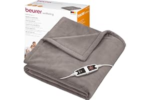 Beurer HD 150 XXL elektrisk filt, elektrisk värmefilt med automatisk avstängning, 200 x 150 cm, 6 temperaturinställningar, maskintvättbar, gosig filt, taupe