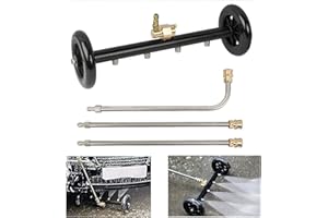 HOLDONELIGHT Dual-Function Undercarriage Cleaner,Surface Cleaner for Pressure Washer, 16 Inch, Underbody Car Wash Water Broom with 3 Pieces Extension Wand, 4000 PSI